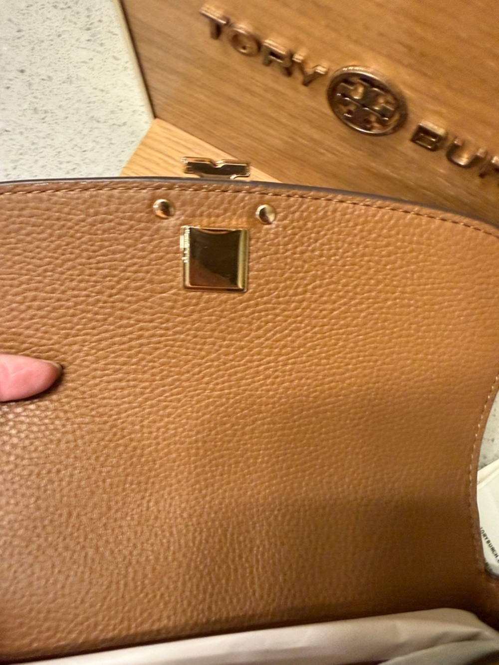 Tory Burch Tan Leather Convertible Crossbody with Gold Logo 2 adjustable straps - Picture 8 of 13
